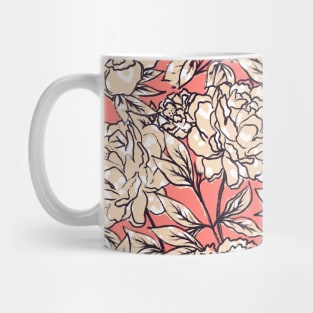 Coral and Peach Leopard Peonies Mug